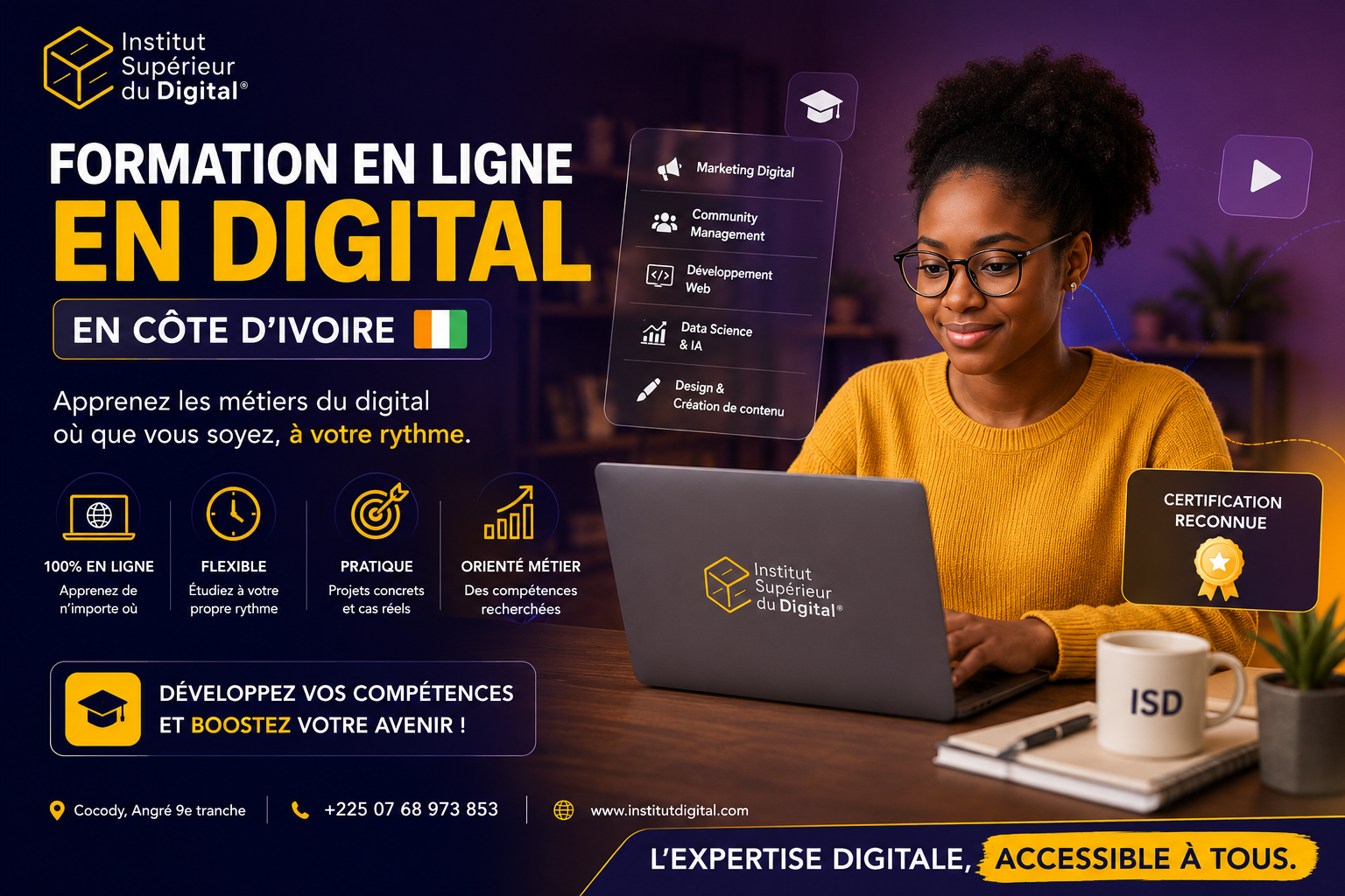 Formation en ligne en digital en Côte d'Ivoire : développez vos compétences où que vous soyez