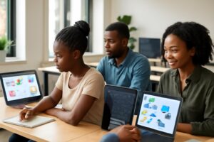 Formation No-Code et IA Abidjan — Étudiants ISD en cours pratique