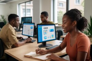 Formation Marketing Digital Abidjan — Étudiants ISD en cours pratique
