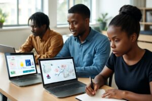 Formation formation certifiante digital Abidjan — Étudiants ISD en cours pratique