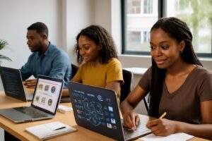 Formation No-Code & IA Générative Abidjan — Étudiants ISD en cours pratique
